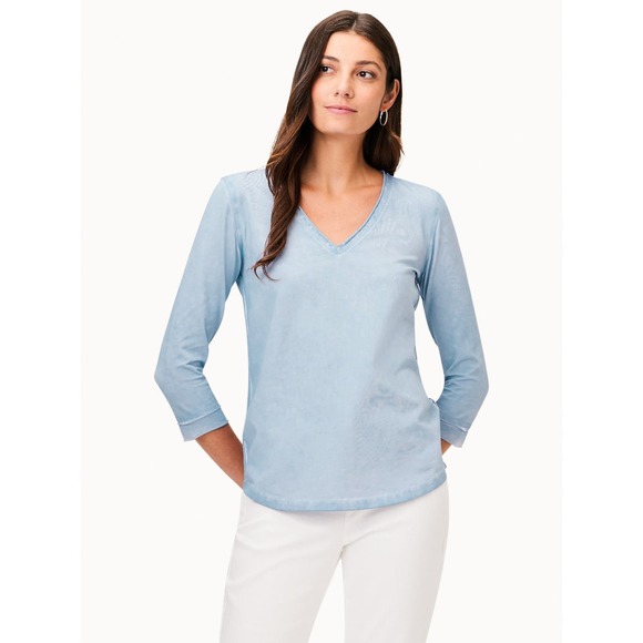 Nic + Zoe NZT 3/4 Sleeve Roll V Tee Quarter Sleeve Raw Hem - Picture 1 of 8